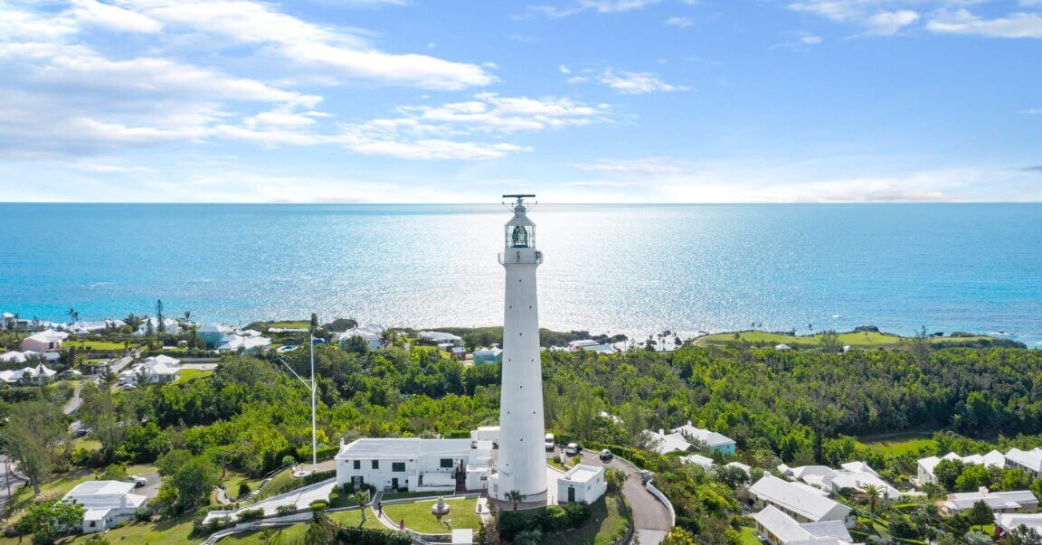 An aerial view of a beach in Bermuda.