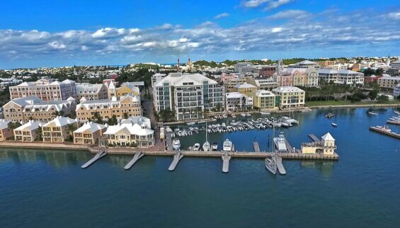An overhead view of a port in Bermuda.