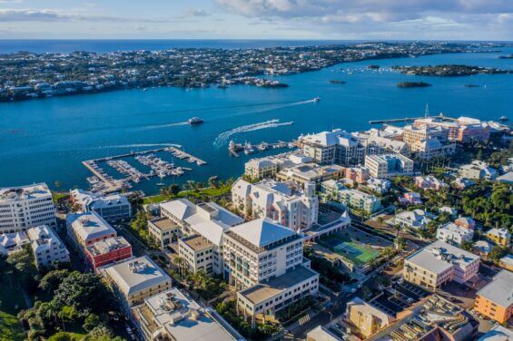 An overhead view of Hamilton Harbour in Bermuda.
